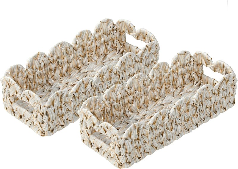 Coeusy Toilet Basket,Set of 2 Scalloped Baskets for Paper Storage,Back of Toilet Tank Basket for Shelves,Countertop,Tank Topper,White,Rectangle - Image 1